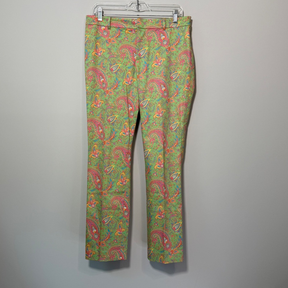 Lauren Ralph Lauren Women's Sz 8 Lime Green Multicolor Paisley Pants Straight